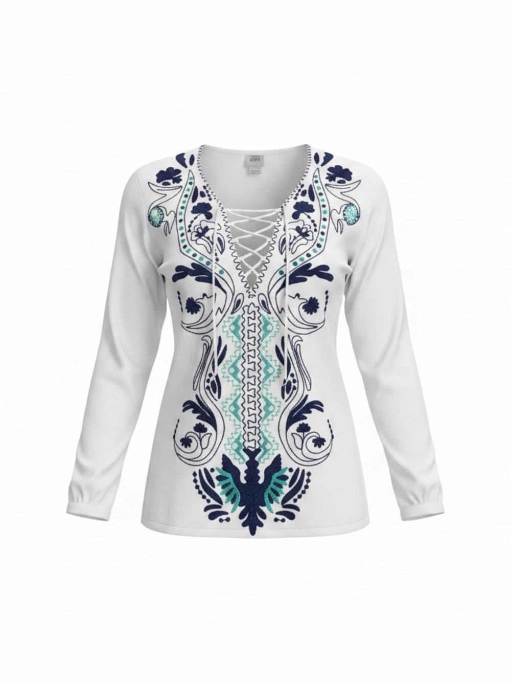 Desigual Cotton Boho Peasant Blouse White Blue Embroidered Tunic Top L - Picture 2 of 16